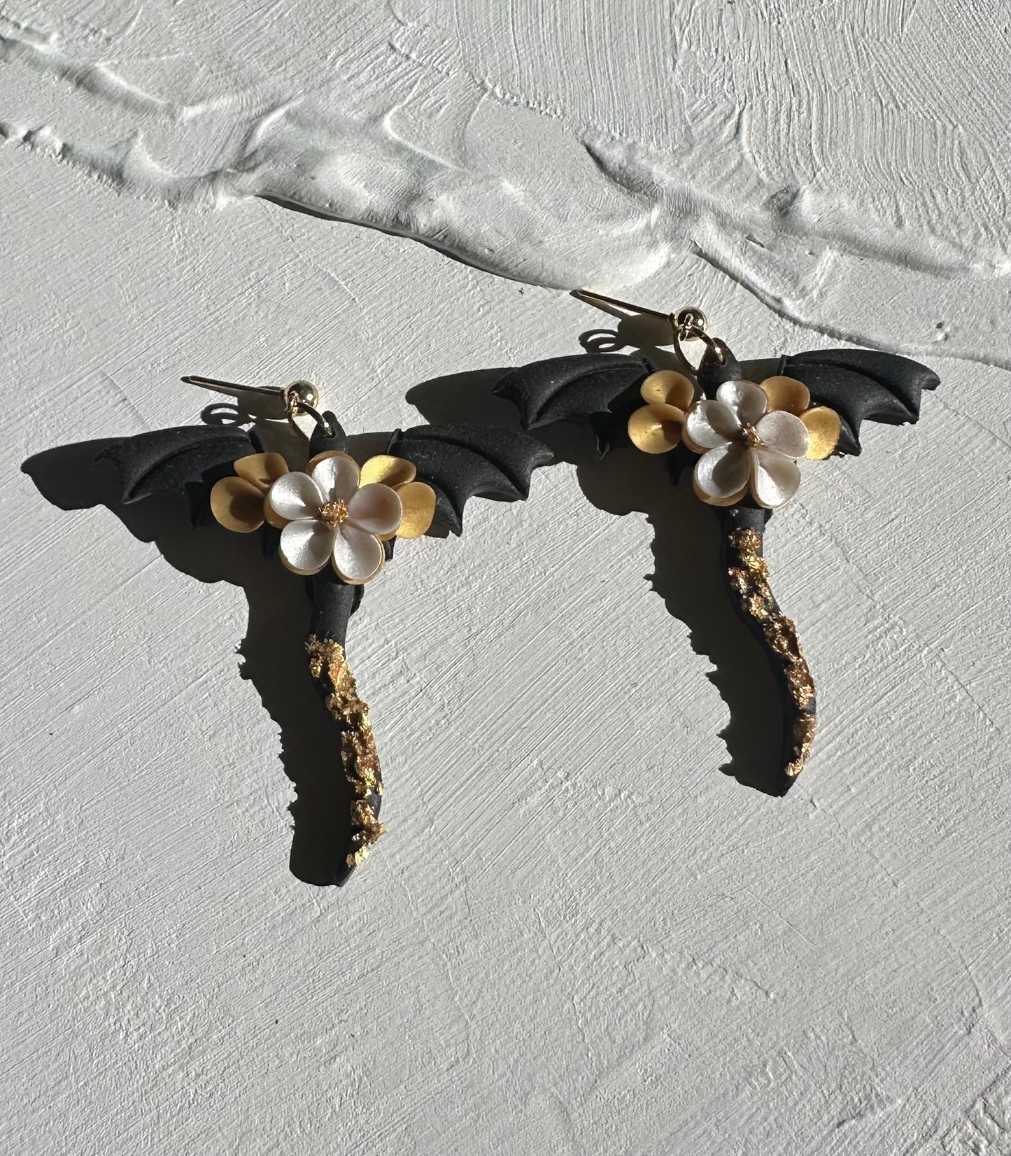 Dragon Earrings with Gold and Pearl Flowers