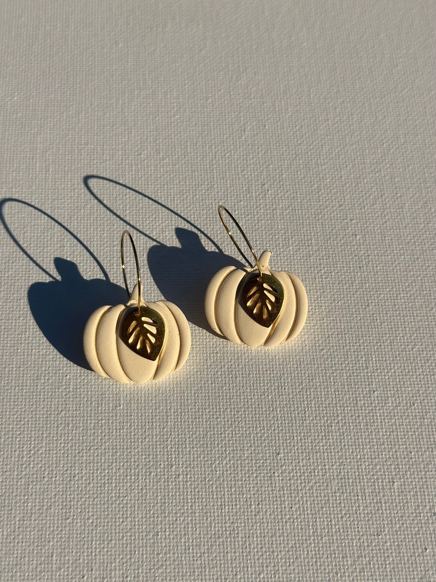 Pumpkin Earrings with Gold Plated Leaf Charm