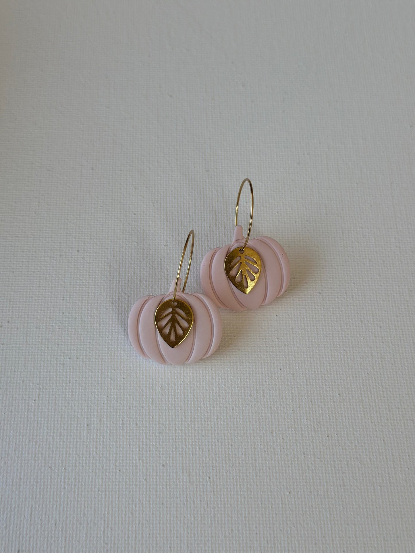 Pumpkin Earrings with Gold Plated Leaf Charm