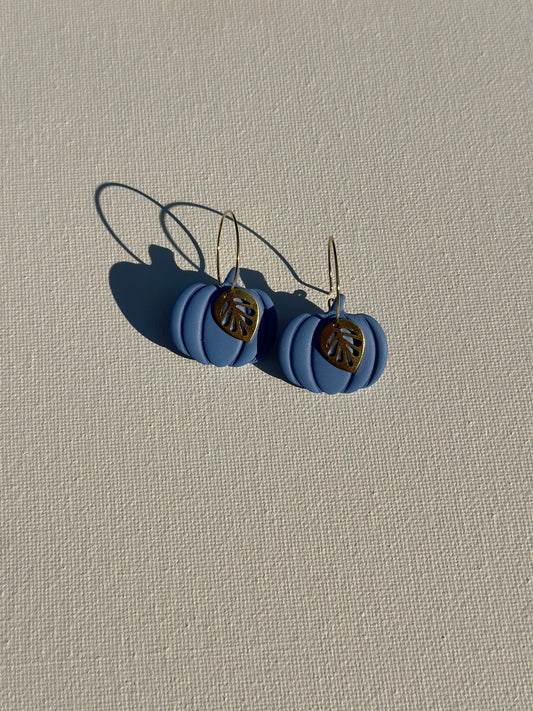Pumpkin Earrings with Gold Plated Leaf Charm